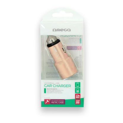 OMEGA CARGADOR MECHERO COCHE METAL 2xUSB 5V 2.1A ROSE GOLD
