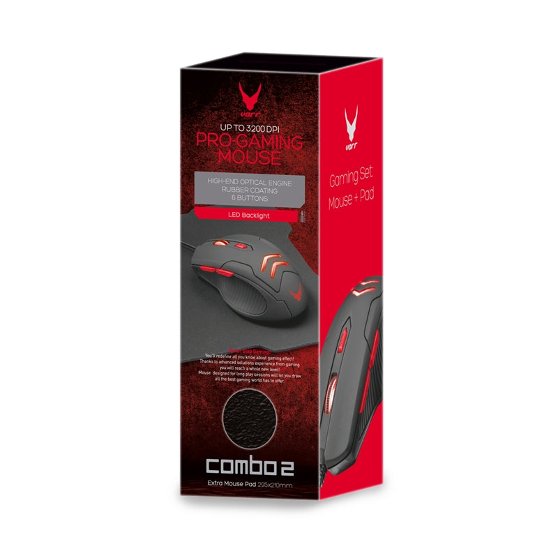 OMEGA VARR KIT GAMING RATON 1000 - 3200DPI + ALFOMBRILLA XL NEGRO/ROJO VSETMPX4