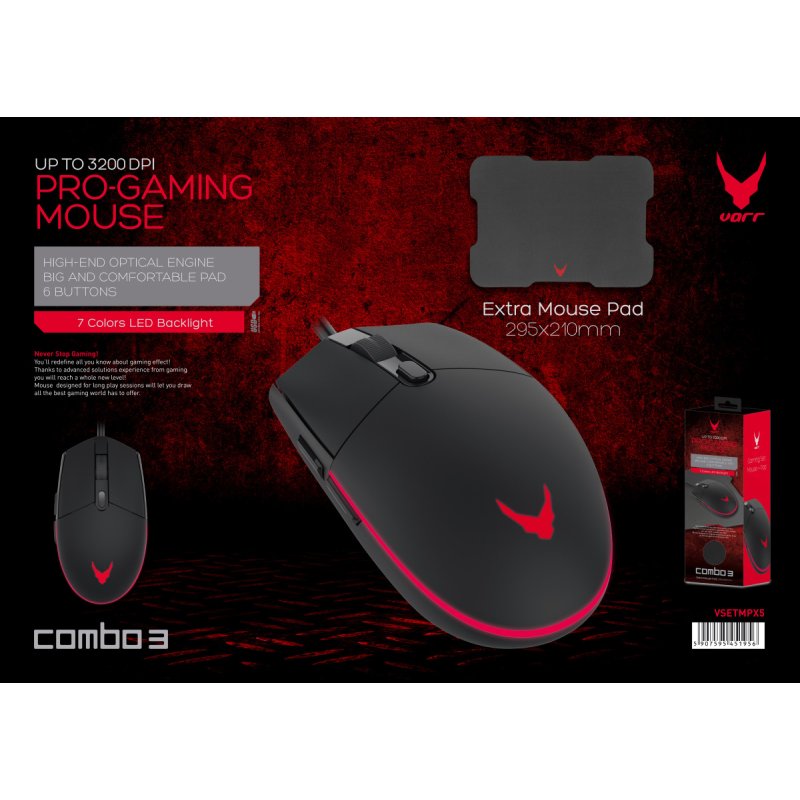 OMEGA VARR RATON GAMING CON LUZ + ALFOMBRILLA VSETMPX5