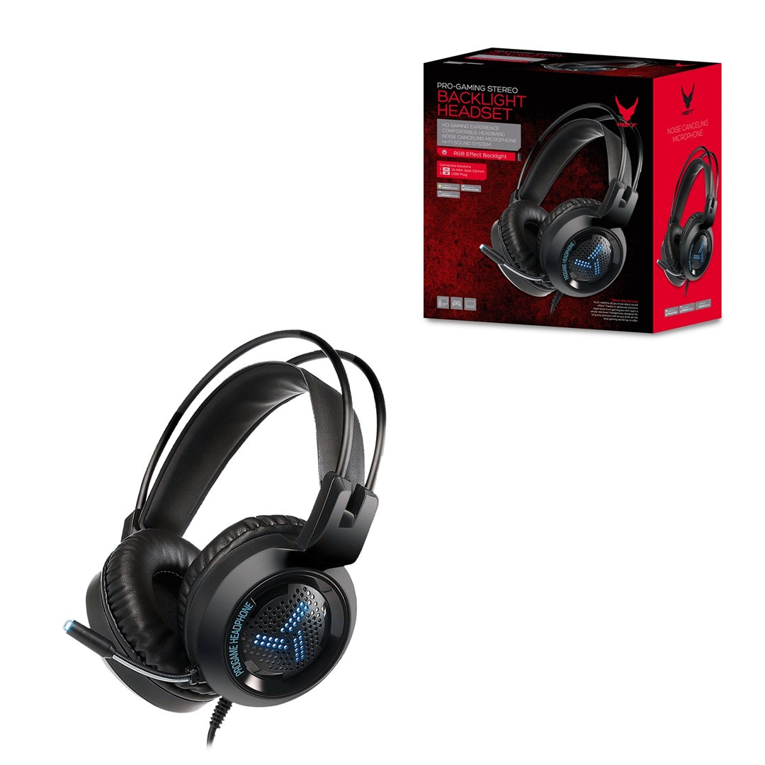 OMEGA VARR CASCO PRO-GAMING LUZ LED CANCELACION RUIDO MIC VH8020 USB+2*MINI JACK