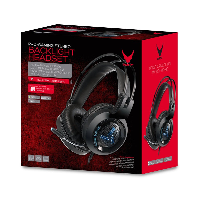 OMEGA VARR CASCO PRO-GAMING LUZ LED CANCELACION RUIDO MIC VH8020 USB+2*MINI JACK