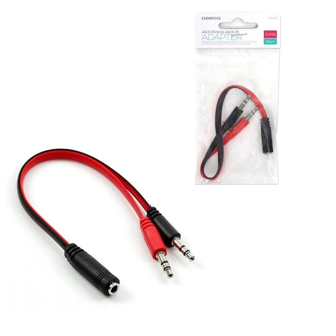 OMEGA ADAPTADOR JACK 3.5MM (HEMBRA) - JACK 2*3.5MM (MACHO)