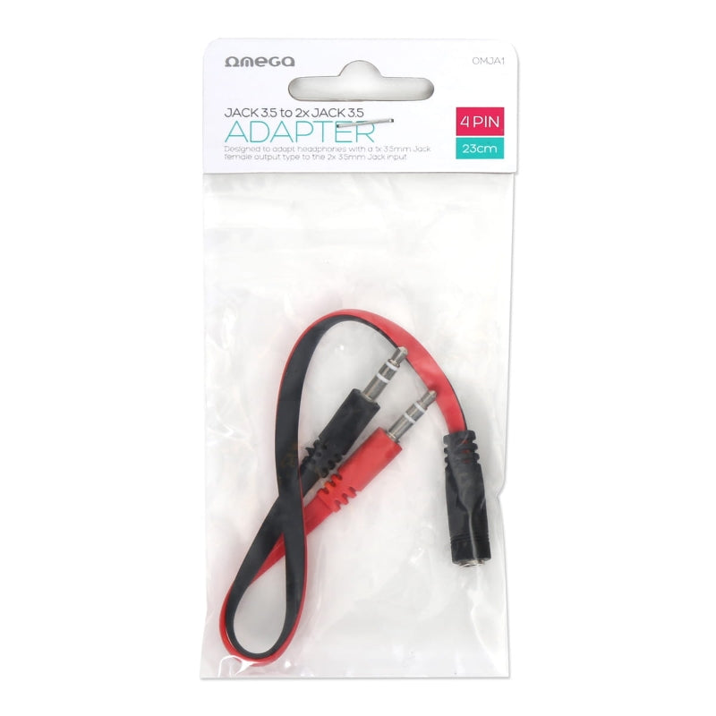 OMEGA ADAPTADOR JACK 3.5MM (HEMBRA) - JACK 2*3.5MM (MACHO)