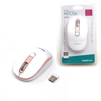 OMEGA RATON INALAMBRICO 1000-1600DPI OM220WP BLANCO-ROSA