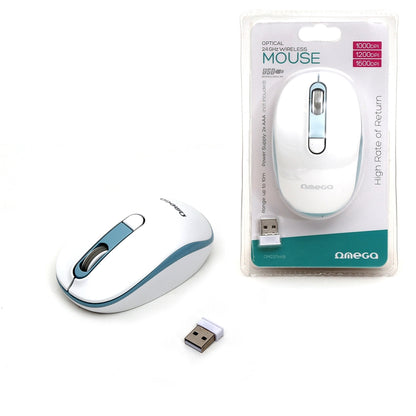 OMEGA RATON INALAMBRICO 1000-1600DPI OM220WB BLANCO-AZUL