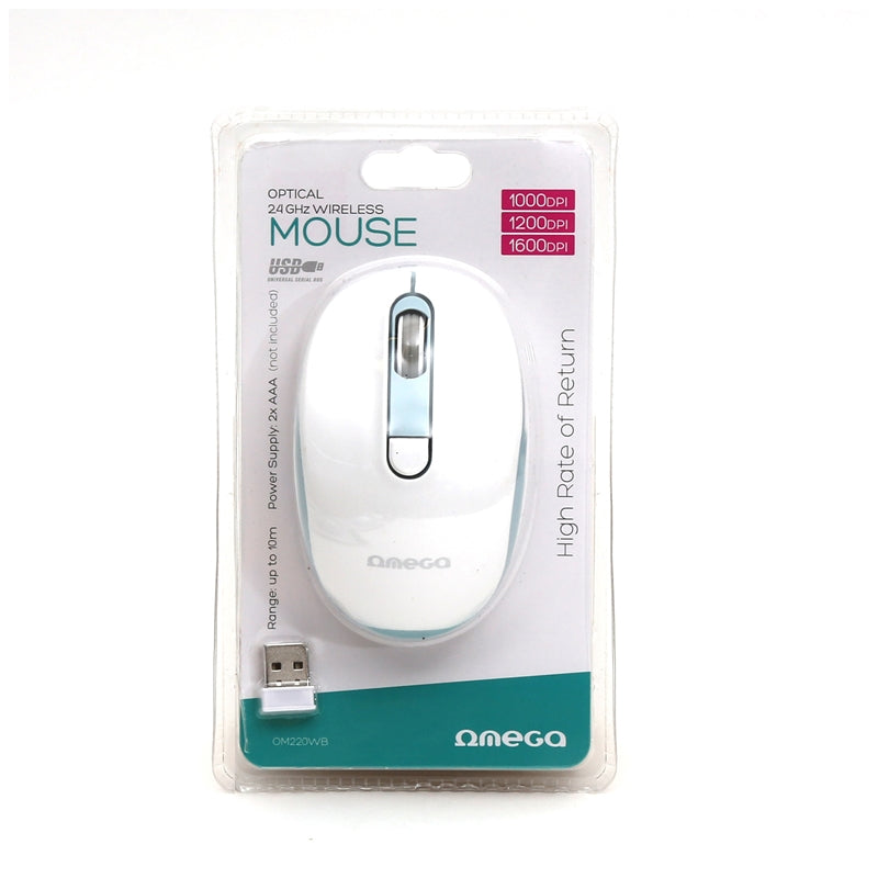 OMEGA RATON INALAMBRICO 1000-1600DPI OM220WB BLANCO-AZUL