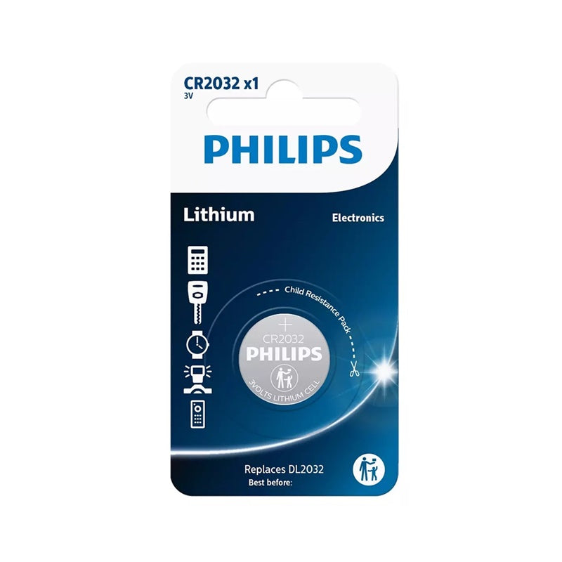PHILIPS LITHIUM BUTTON BATTERY CR2032 3V BLISTER*1
