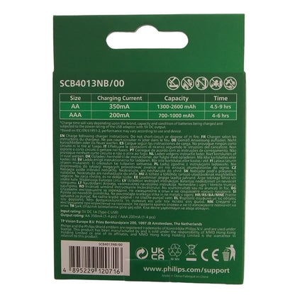 PHILIPS CARGADOR DE PILAS TIPO-C CABLE INCLUIDO + 2xAA (1300mAh) + 2xAAA(700mAh)