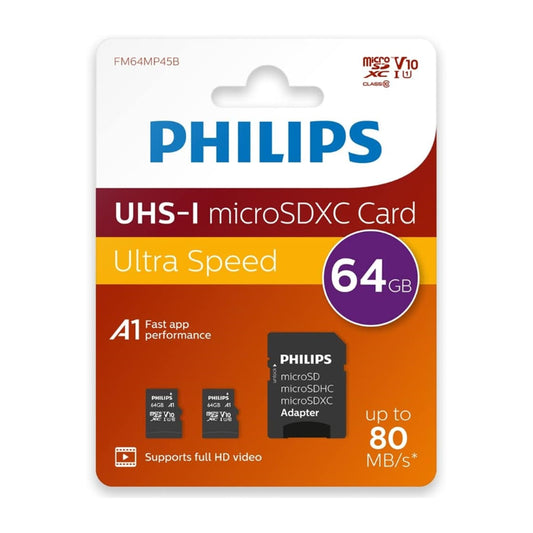 PHILIPS TARJETA microSD 64GB CLASE 10 + ADAPTADOR