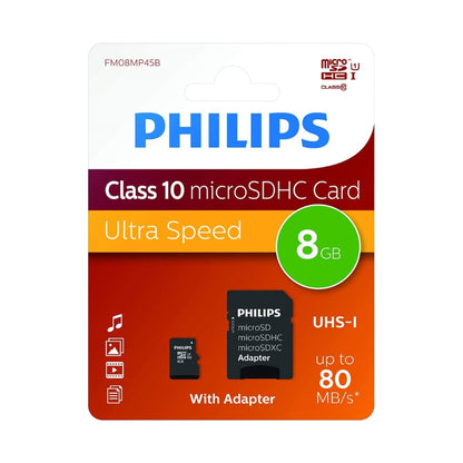 PHILIPS TARJETA microSD 8GB CLASE 10 + ADAPTADOR