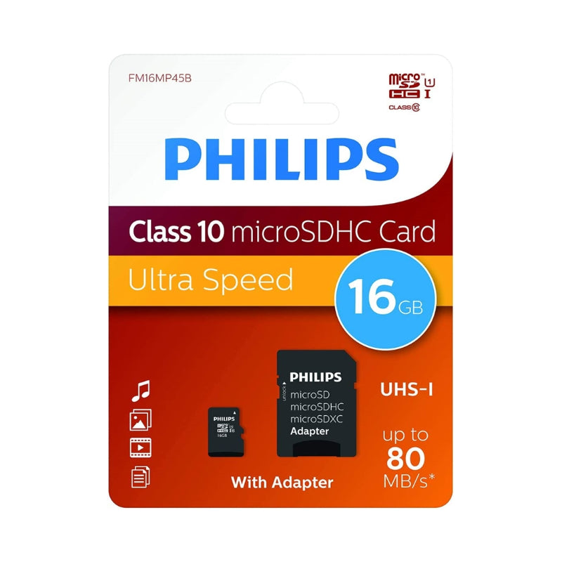 PHILIPS TARJETA microSD 16GB CLASE 10 + ADAPTADOR