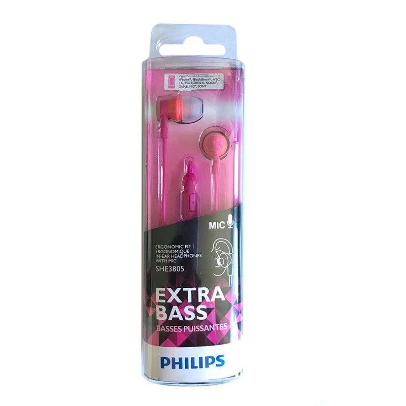 AUSCULTADORES PHILIPS BOTÃO SHE3805 ROSA