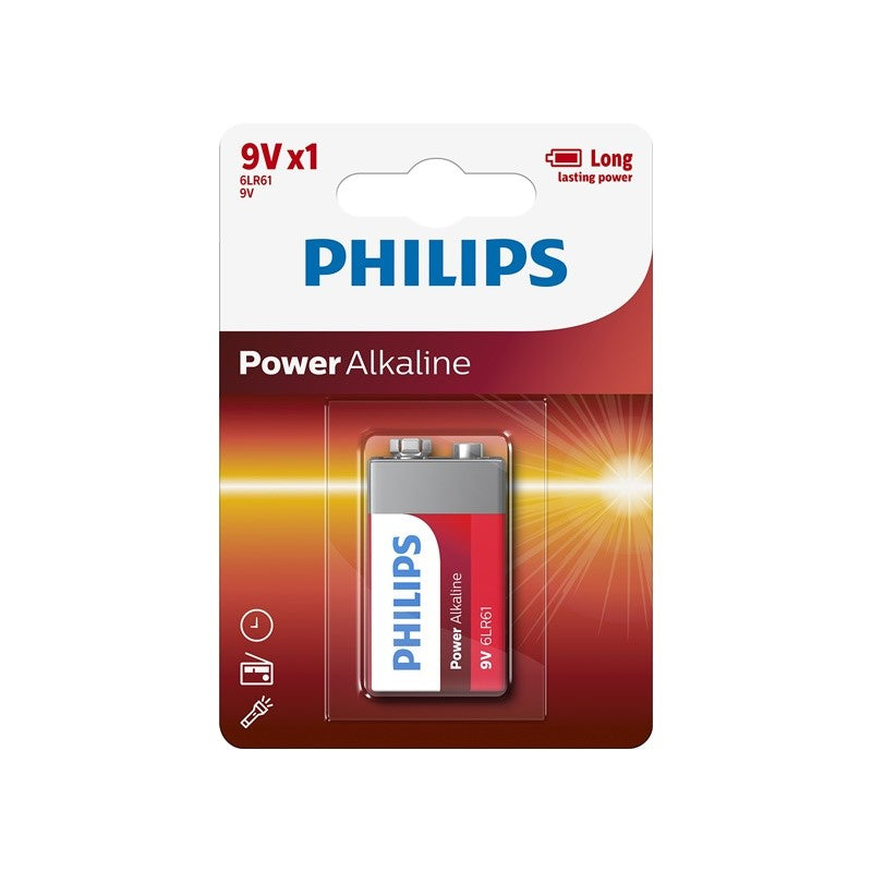 PHILIPS POWER ALKALINE BATTERY 9V LR61 BLISTER*1
