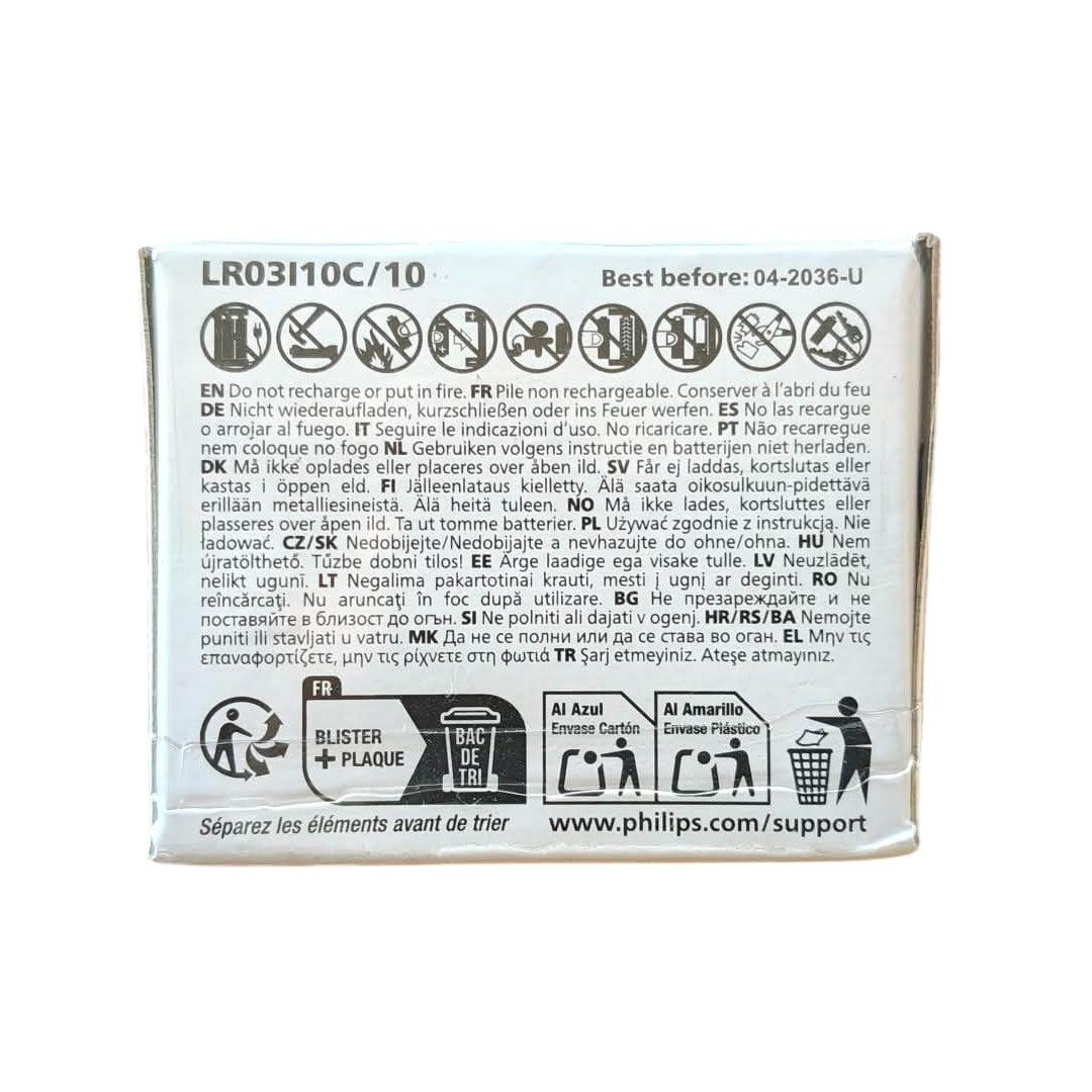 PHILIPS INDUSTRIAL (PRECIO PILA) ALCALINA LR03 AAA CAJA*10
