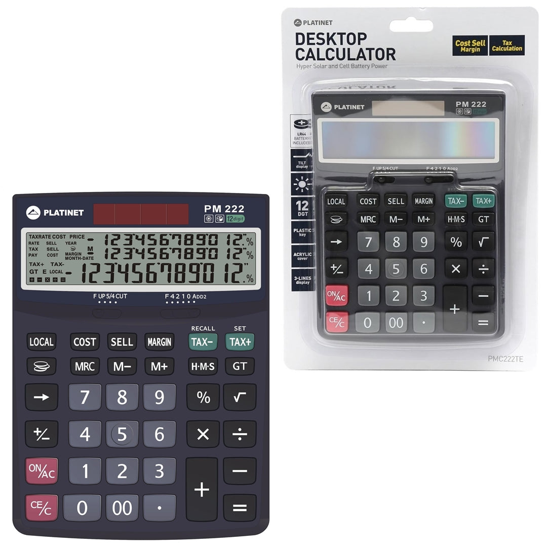 BATERIA DE MESA PLATINET+CALCULADORA SOLAR 12 DÍGITOS TELA DE 3 LINHAS PMC222TE