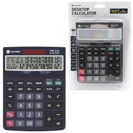 PLATINET CALCULADORA MESA PILA+SOLAR 12 DIGITOS PANTALLA 3 LINEAS PMC222TE