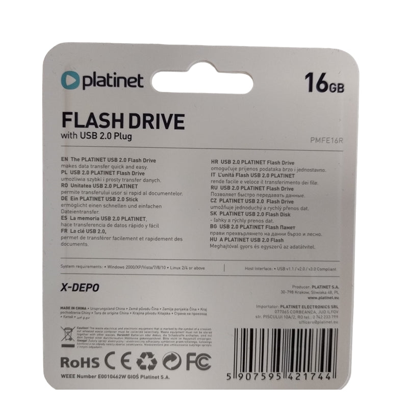PLATINET PENDRIVE USB 2.0 X-DEPO 16GB PMFE16 AZUL