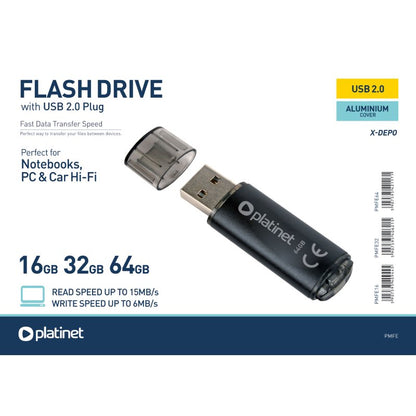 PLATINET PENDRIVE USB 2.0 X-DEPO 16GB PMFE16 ROJO