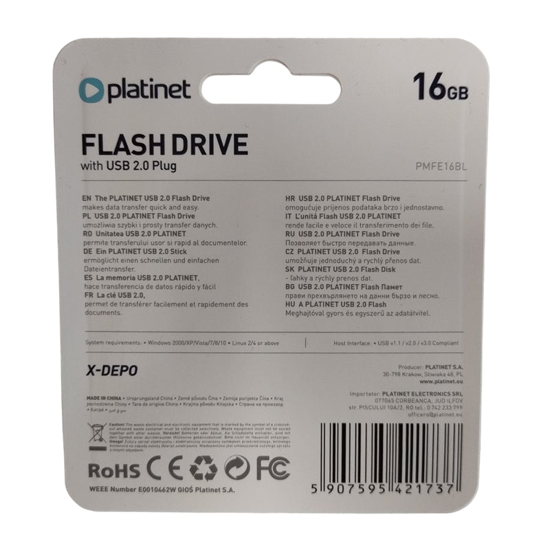 PLATINET PENDRIVE USB 2.0 X-DEPO 16GB PMFE16 ROJO