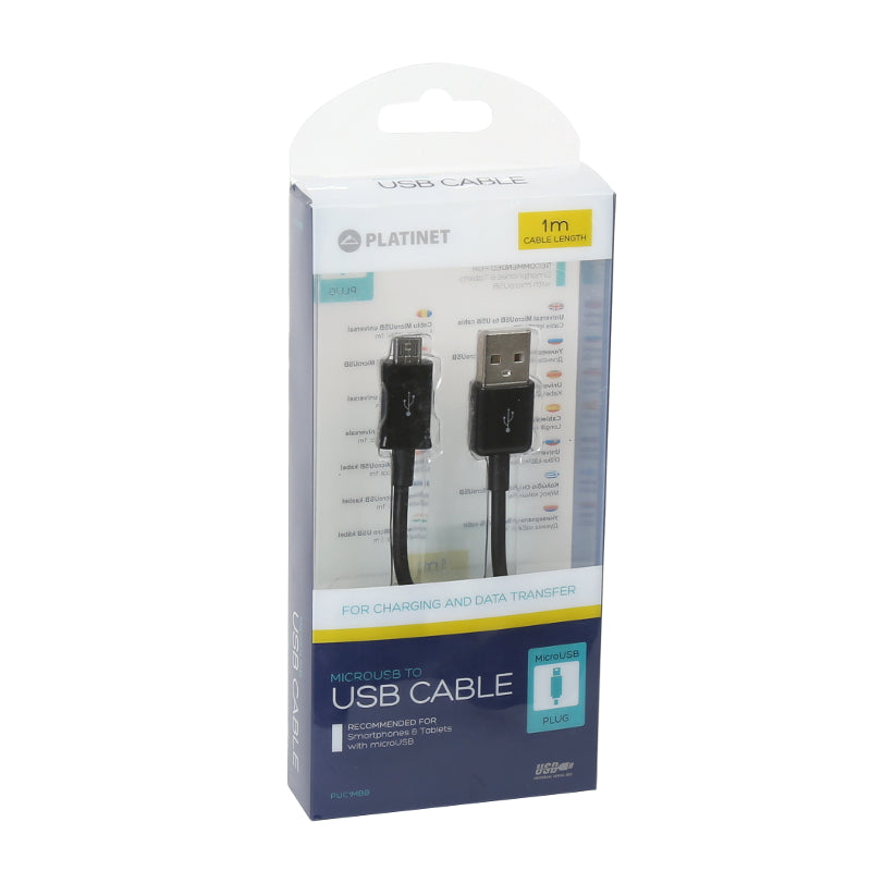 PLATINET CABLE MICRO USB A USB 1M 2.4A NEGRO BLISTER