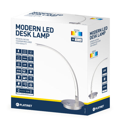 PLATINET LAMPARA LED CURVO ALUMINIO 6W 3000K 480LM