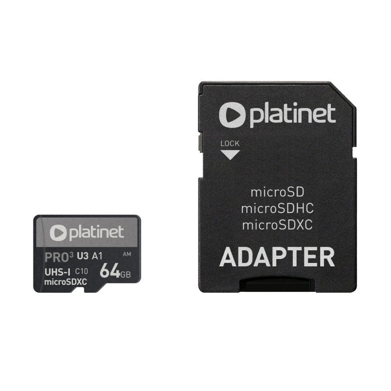 PLATINET microSDXC  64GB CLASE 10 UIII 90MB/s + ADAPTADOR SD