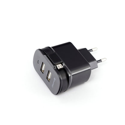PLATINET CARGADOR DE PARED CABLE RETRACTIL microUSB 3,4A + 2xPUERTOS USB