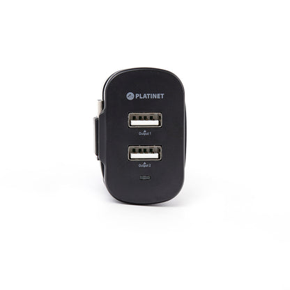 PLATINET CARGADOR DE PARED CABLE RETRACTIL microUSB 3,4A + 2xPUERTOS USB