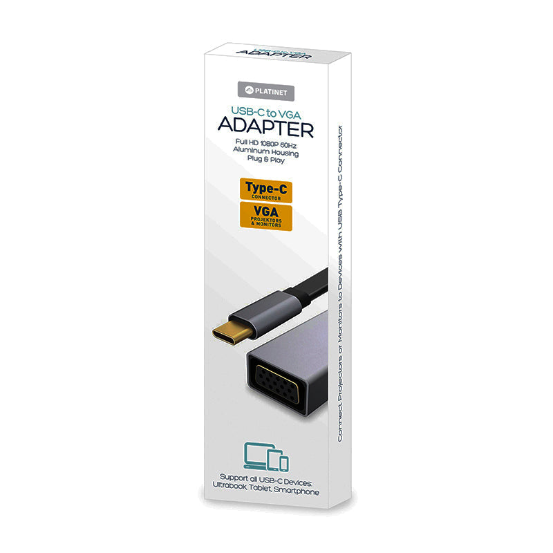 PLATINET ADAPTADOR MULTIMEDIA TYPE-C A VGA 1080 60Hz