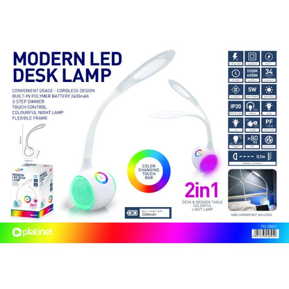 PLATINET LAMPARA DE ESCRITORIO 5W + BATERIA DE LAMPARA NOCTURNA 2400MAH