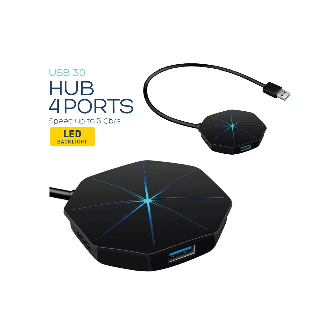 PLATINET HUB USB 3.0 4-PUERTOS LUZ LED