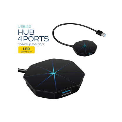 PLATINET HUB USB 3.0 4-PUERTOS LUZ LED