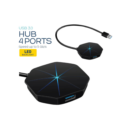 PLATINET HUB USB 3.0 4-PUERTOS LUZ LED