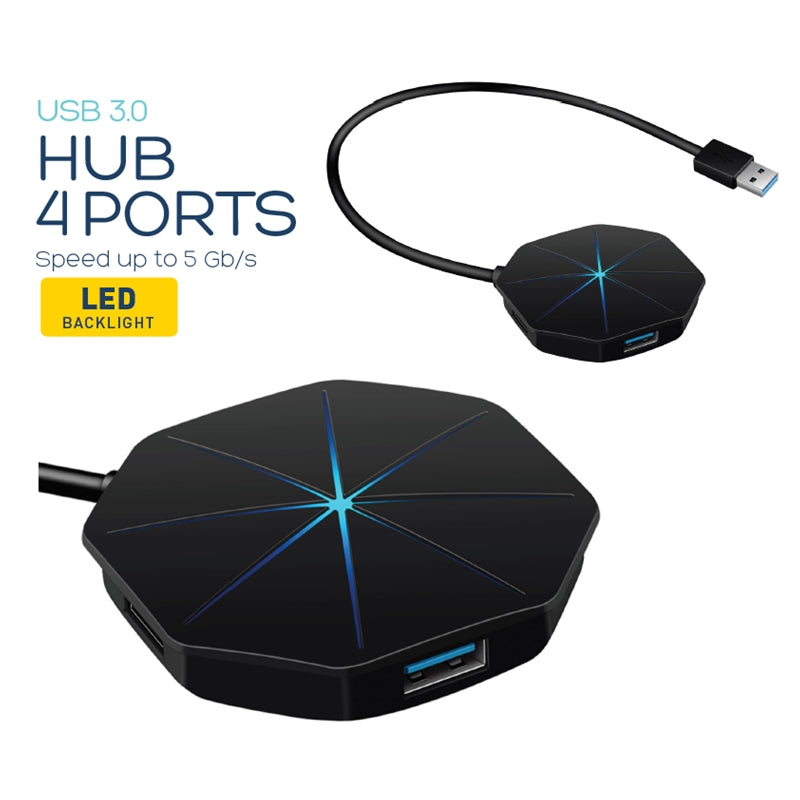 PLATINET HUB USB 3.0 4-PUERTOS LUZ LED