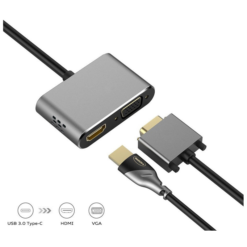 ADAPTADOR PLATINET USB TYPE-C para porta HDMI 4K + VGA
