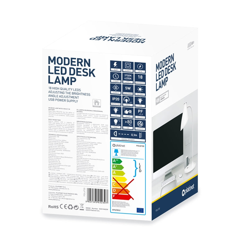 PLATINET LAMPARA DE MESA RECARGABLE BATERIA 2400mAh VINTAGE 5W