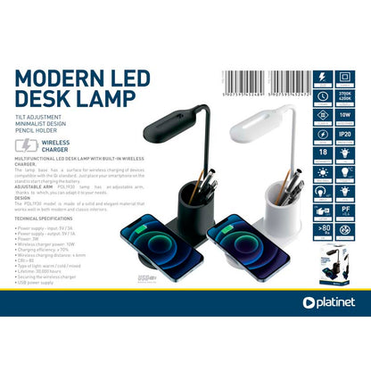 PLATINET LAMPARA DE MESA LED + CARGADOR INALAMBRICO NEGRO