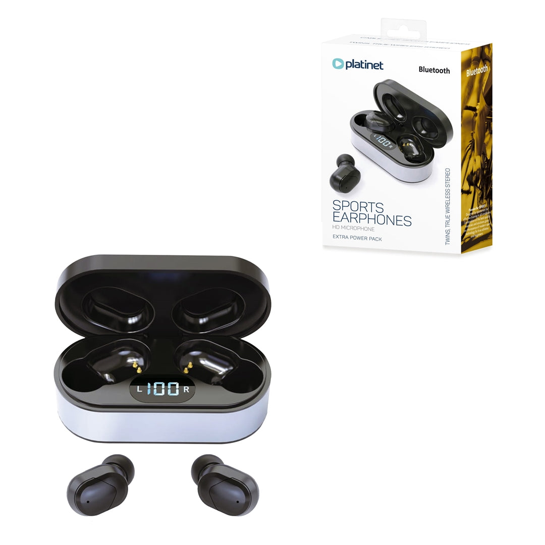 PLATINET AURICULARES BLUETOOTH + ESTUCHE CARGA NEGRO PM1050