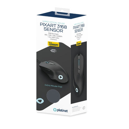 PLATINET RATON PIXART SENSOR 3200DPI + ALFOMBRILLA