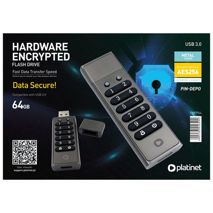 PLATINET PENDRIVE USB 3.0 HARDWARE ENCRYPTED 64GB