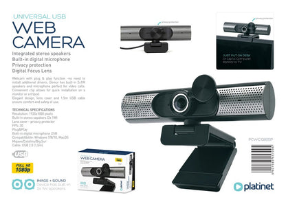 PLATINET WEBCAM 1080P FULL HD AUTOFOCUS DIGITAL + ALTAVOZ