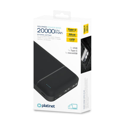 PLATINET POWER BANK 20.000mAh POLYMERO ABS NEGRO