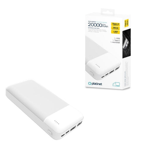 PLATINET POWER BANK 20.000mAh POLYMERO ABS BLANCO