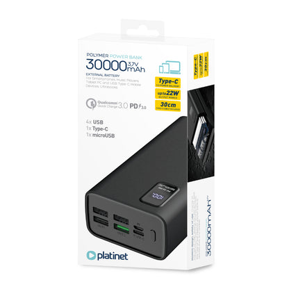 PLATINET POWER BANK 30.000mAh POLYMERO CARGA RAPIDA 3.0 NEGRO