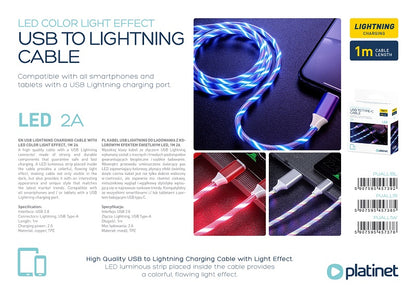 PLATINET CABLE LIGHTNING LUCES LED ROJO 1.5A 1M