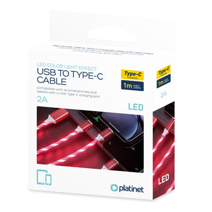 PLATINET CABLE TYPE-C RED LED LIGHTS 1.5A 1M