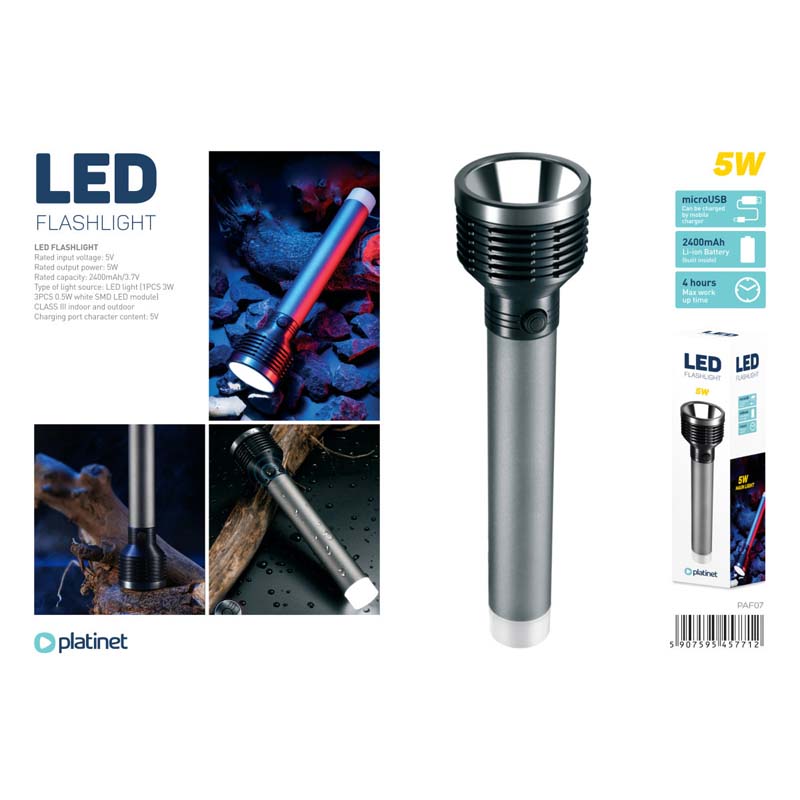 PLATINET LINTERNA LED ALUMINIO 5W 2400mAh