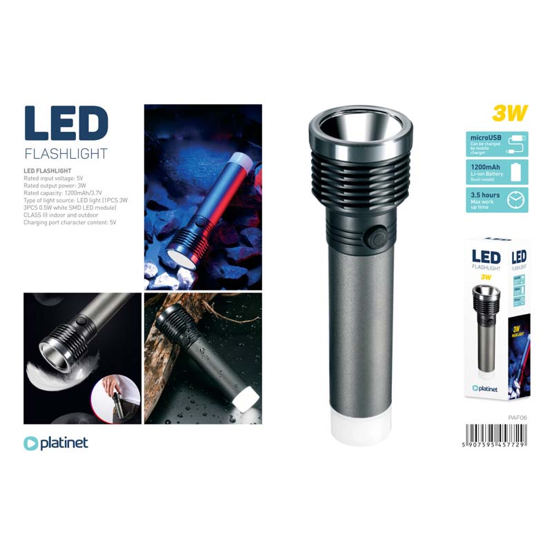PLATINET LINTERNA LED ALUMINIO 3W 1200mAh