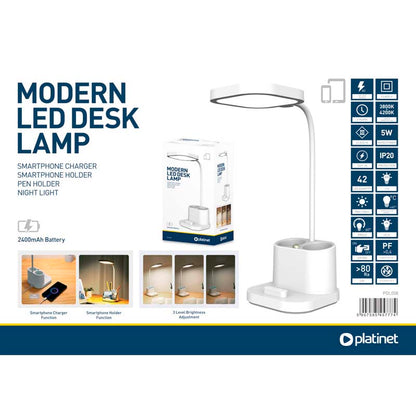 PLATINET LAMPARA LED DE MESA 5W 4en1 BATERIA 2400mAh