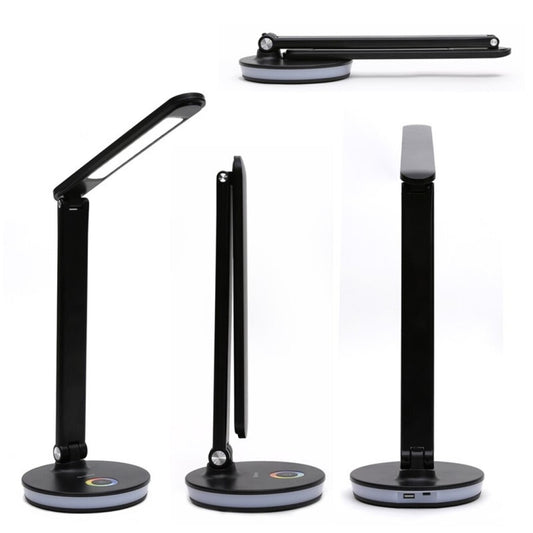 PLATINET LAMPARA LED DE MESA RGB 12W CON PUNTO CARGA USB NEGRO